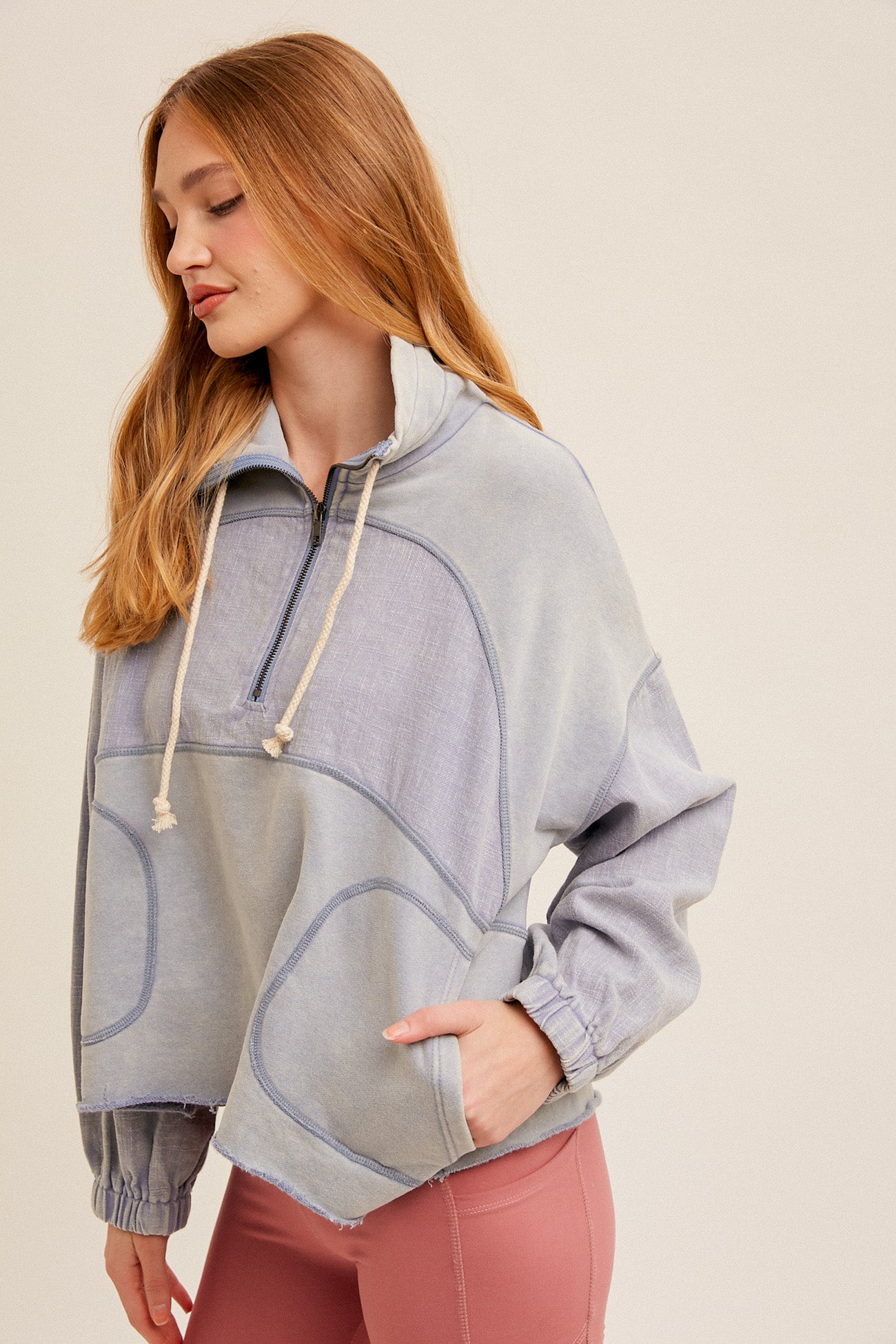 HEM & THREAD TERRY PULLOVER*TWO COLORS