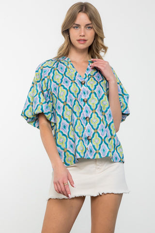 THML PUFF SLEEV BUTTON UP TOP